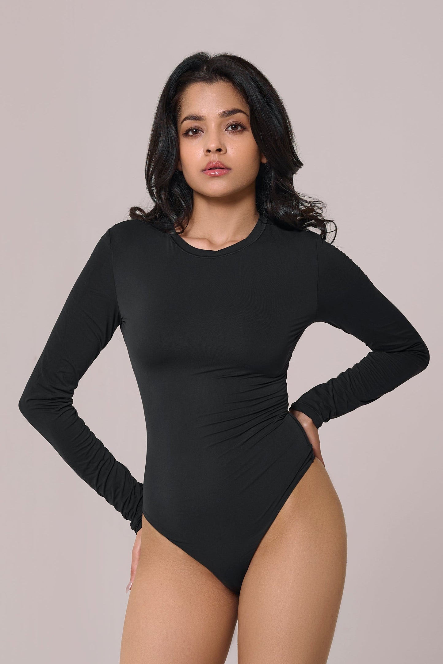 full sleeves bare bodysuit in black color