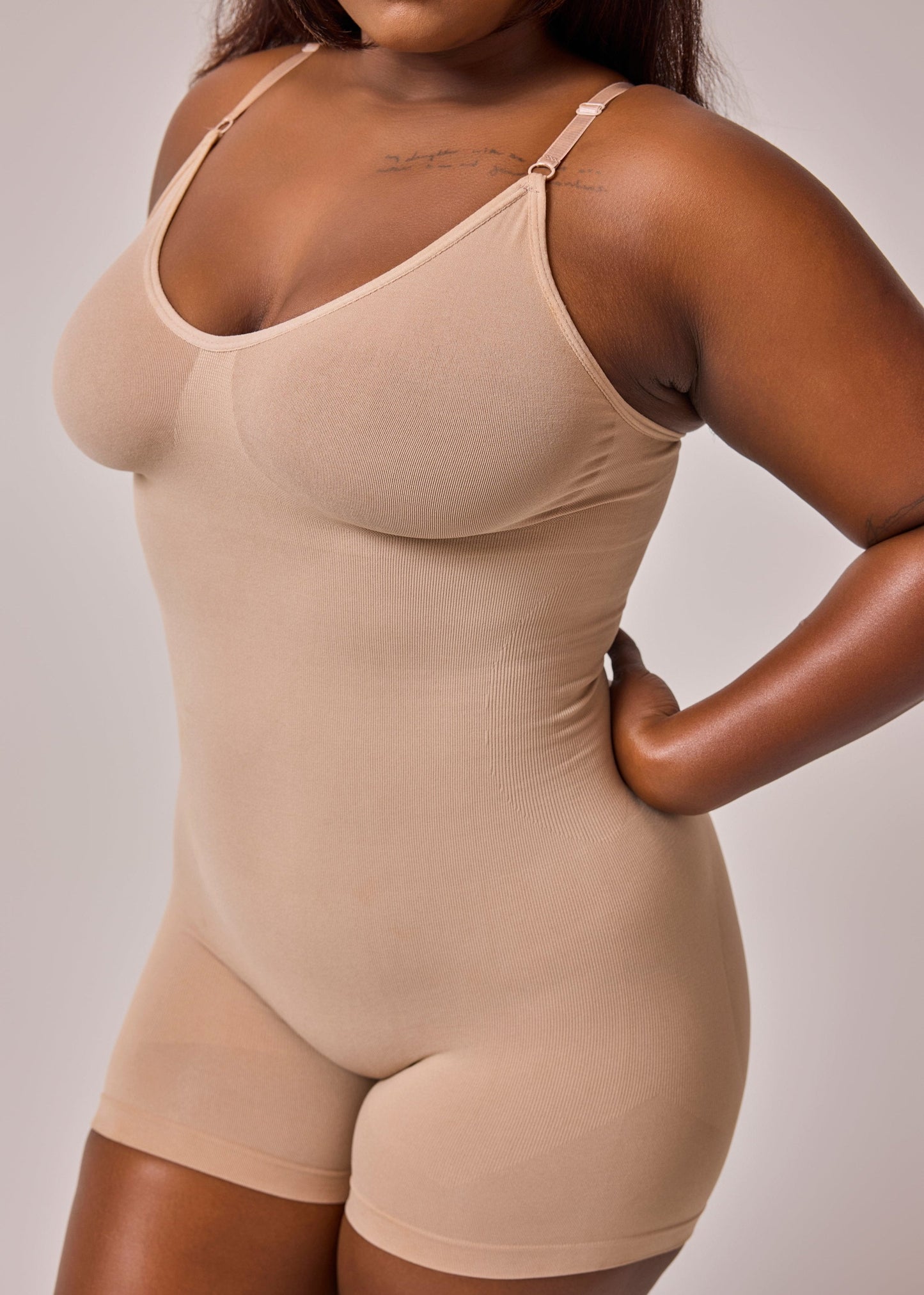 mid thigh bodysuit wear beige color