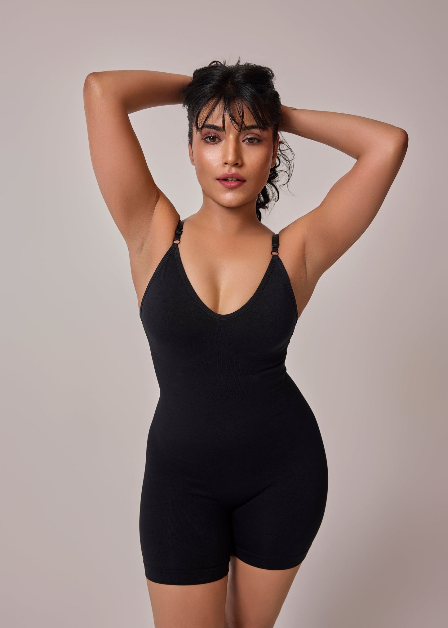 mid thigh bodysuit shaper black color