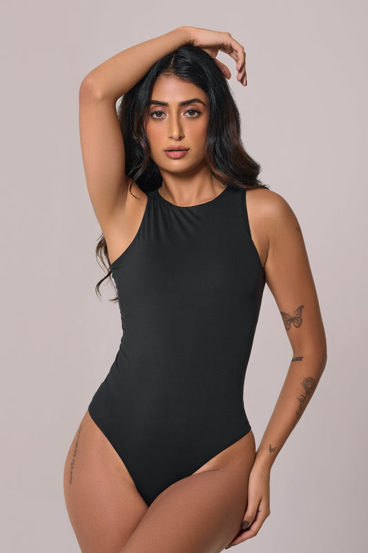 sleeveless bare bodysuit in black