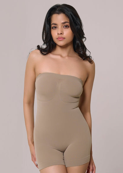 intense strapless bodysuit in beige color