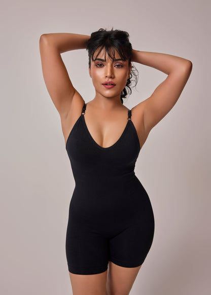 mid thigh bodysuit shaper black color